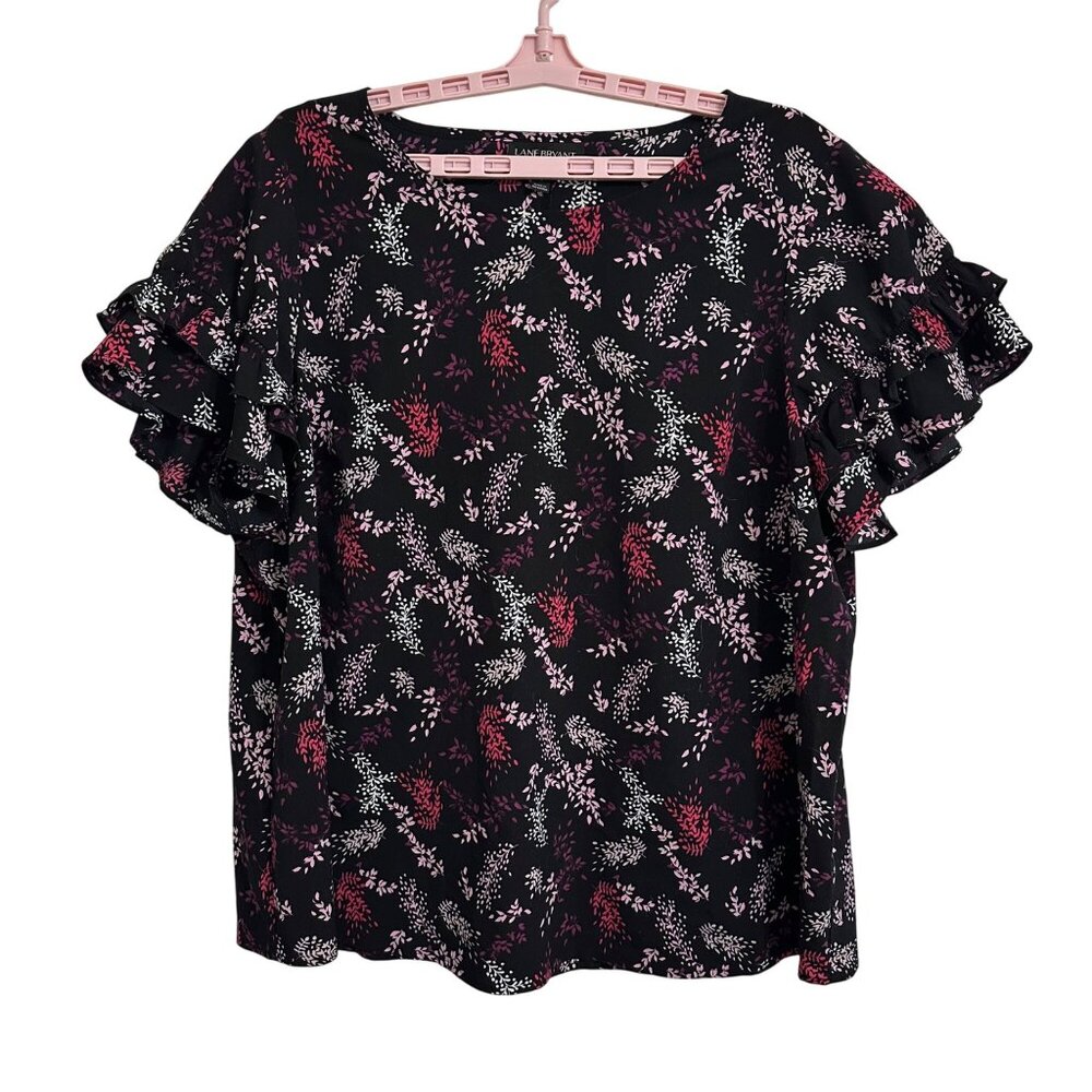 Lane Bryant Womens Dark Floral Ruffle Sleeve Top SZ 18 Whimsy Fairy Whimsigoth - Picture 1 of 7